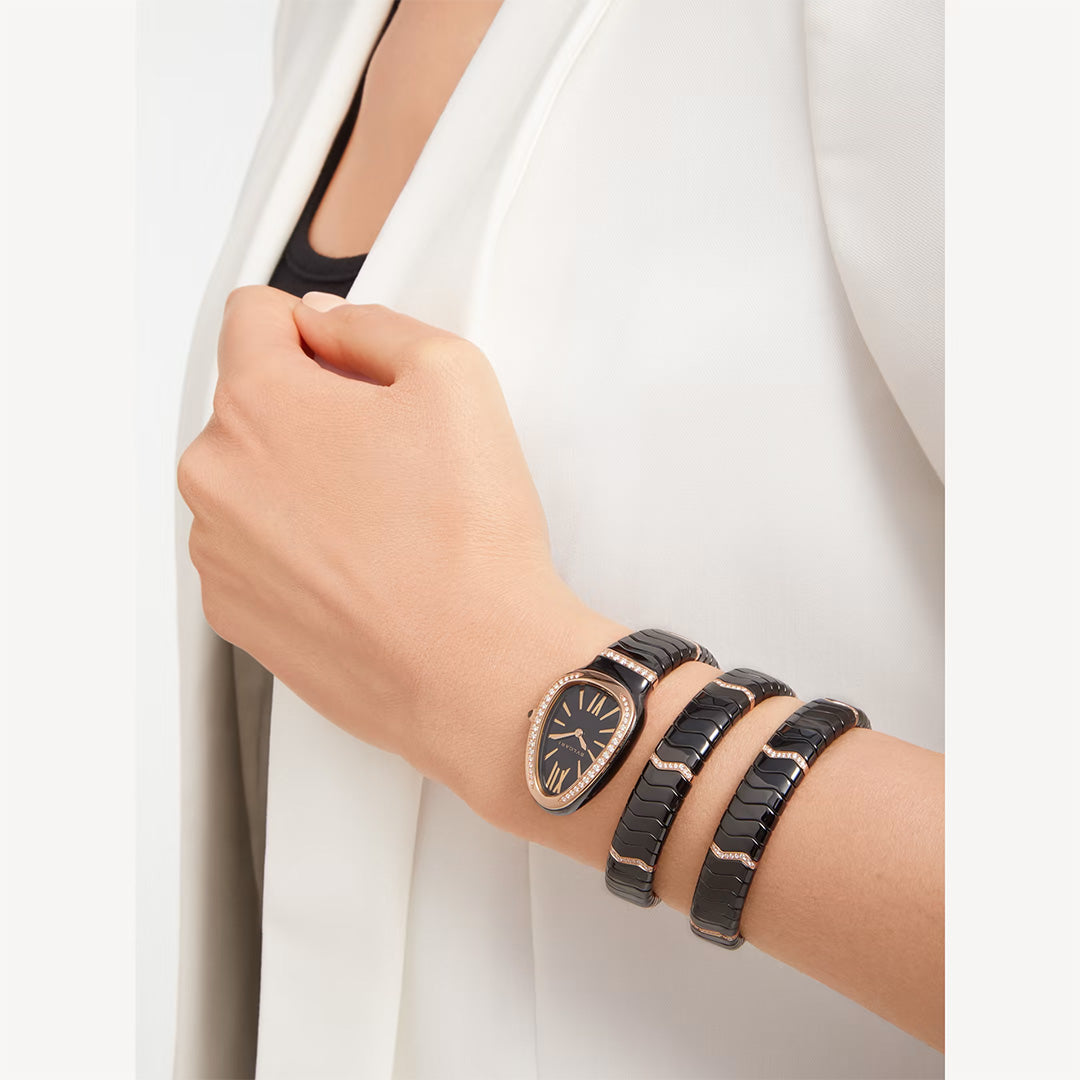 Watch in ceramic and rose gold Serpenti Spiga Bulgari