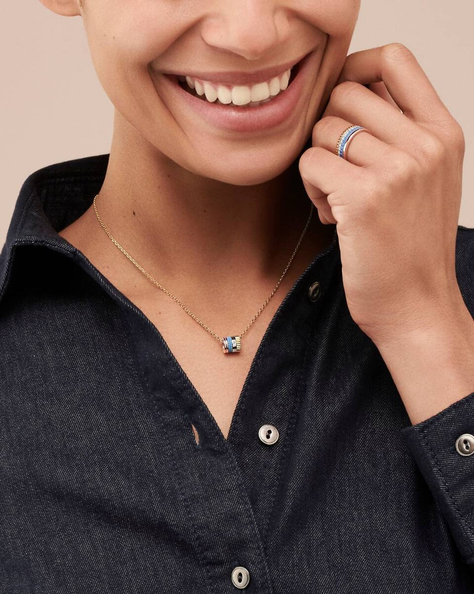 Gioiello in white, yellow, and rose gold Quatre blue edition mini ring pendant Boucheron