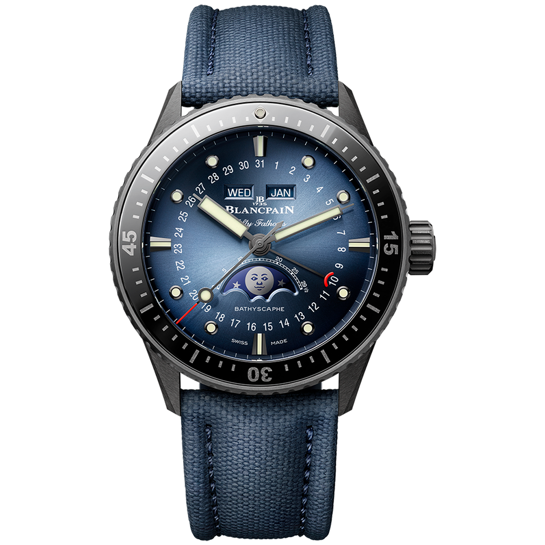 Orologio in ceramica nera Fifty Fathoms Bathyscaphe Quantième Complet Phases de Lune Blancpain