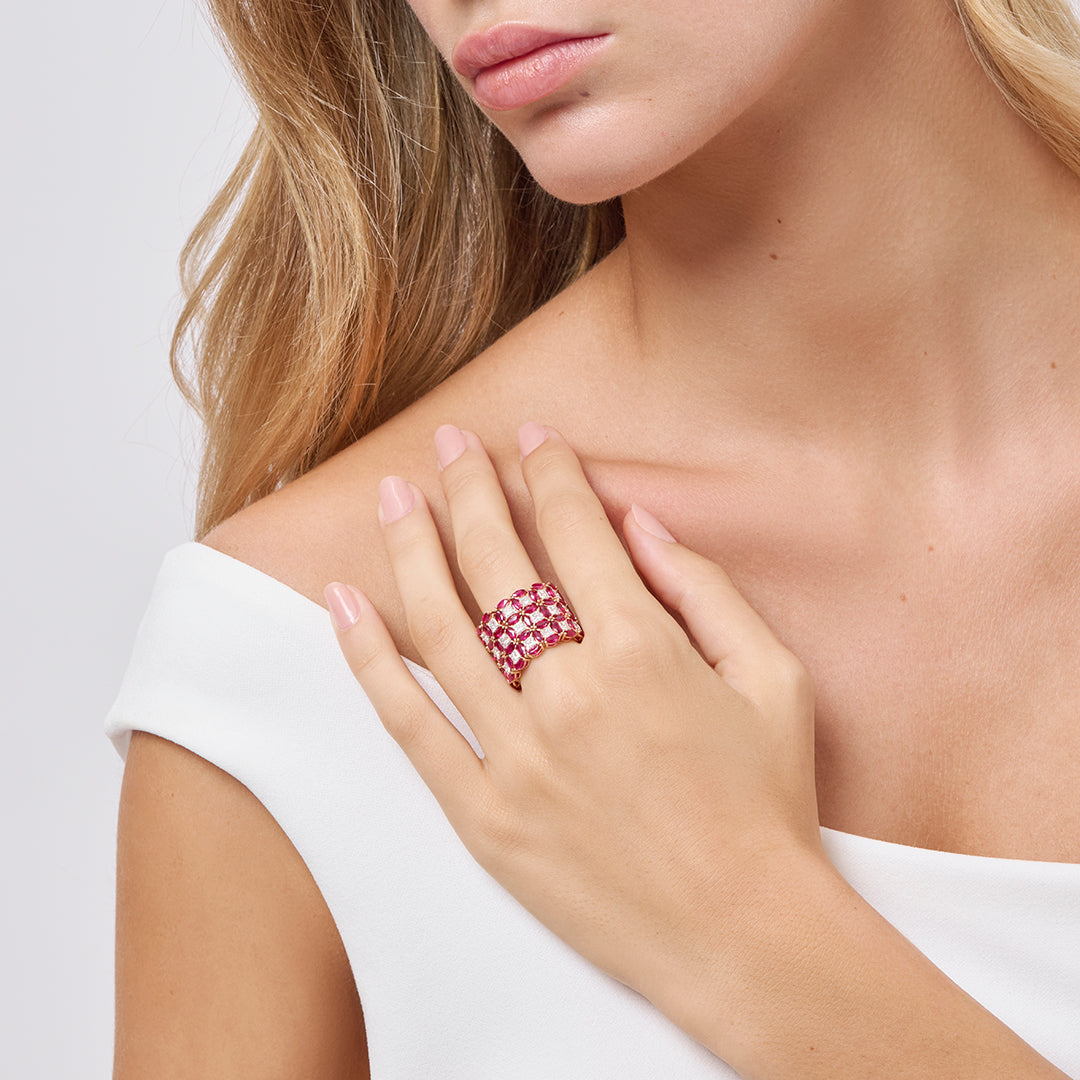 Ring in rose gold Diade rose gold Ring with diamonds and rubies Pisa diamanti