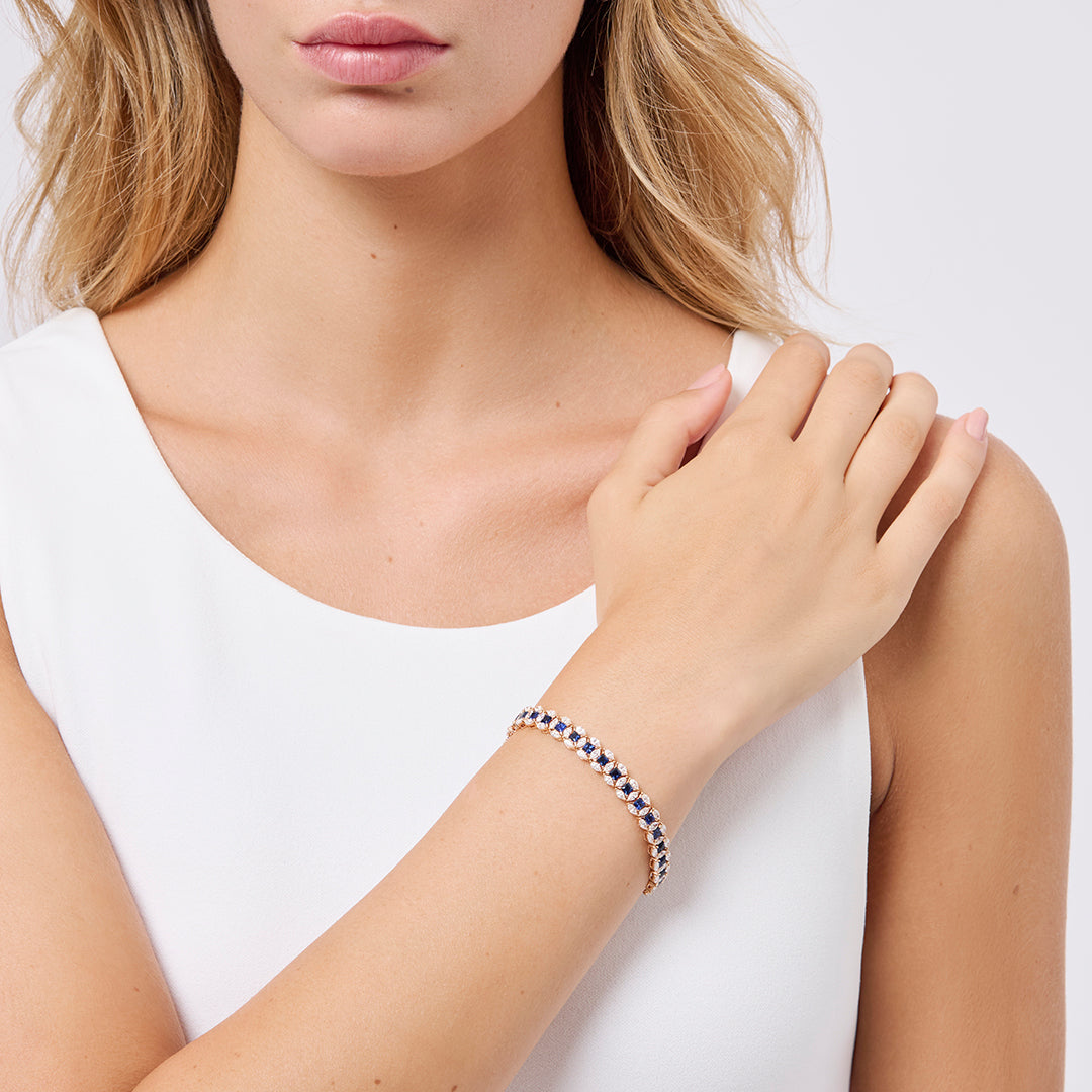 Gioiello in oro rosa Bracciale Diade in oro rosa con diamanti e zaffiri Pisa diamanti