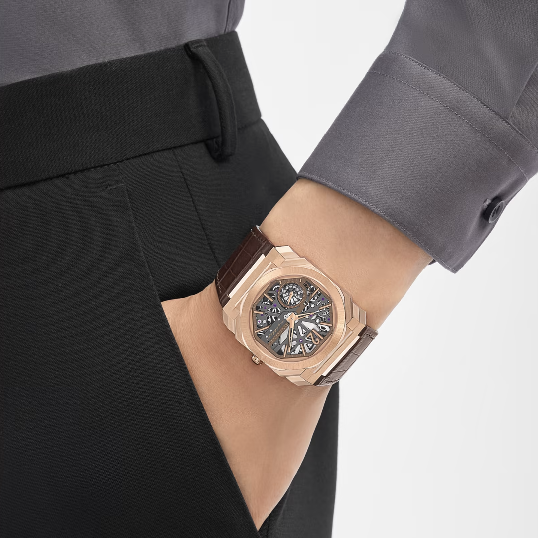 Watch in rose gold Octo Finissimo Skeleton 8 Days Bulgari