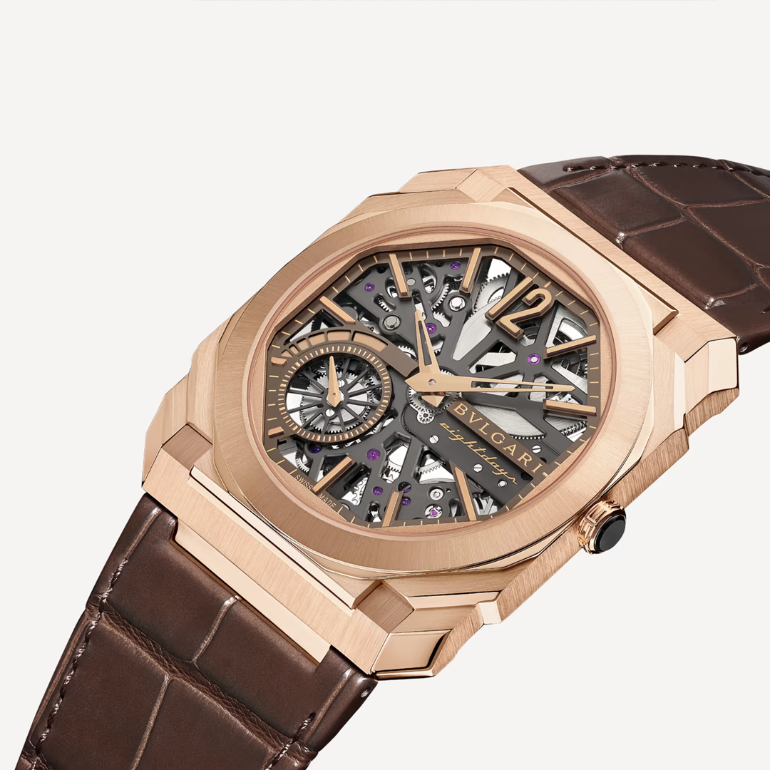 Watch in rose gold Octo Finissimo Skeleton 8 Days Bulgari