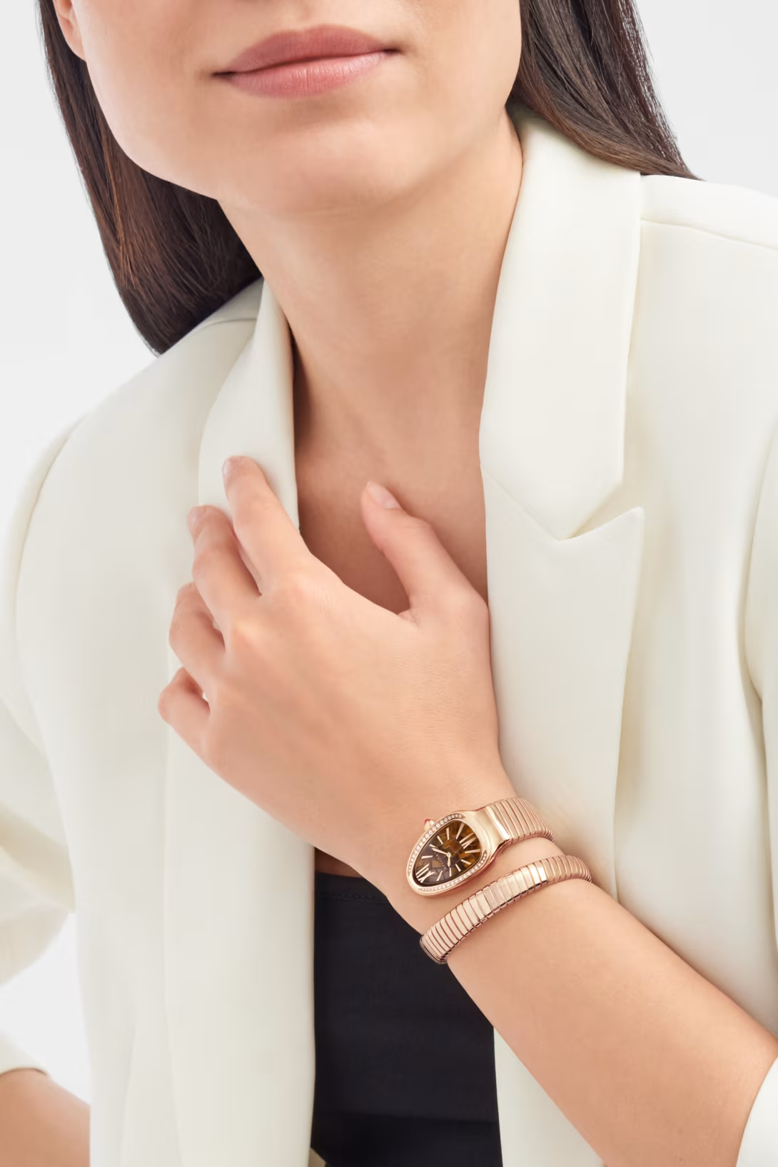 Orologio in acciaio e oro rosa Serpenti Tubogas Bulgari