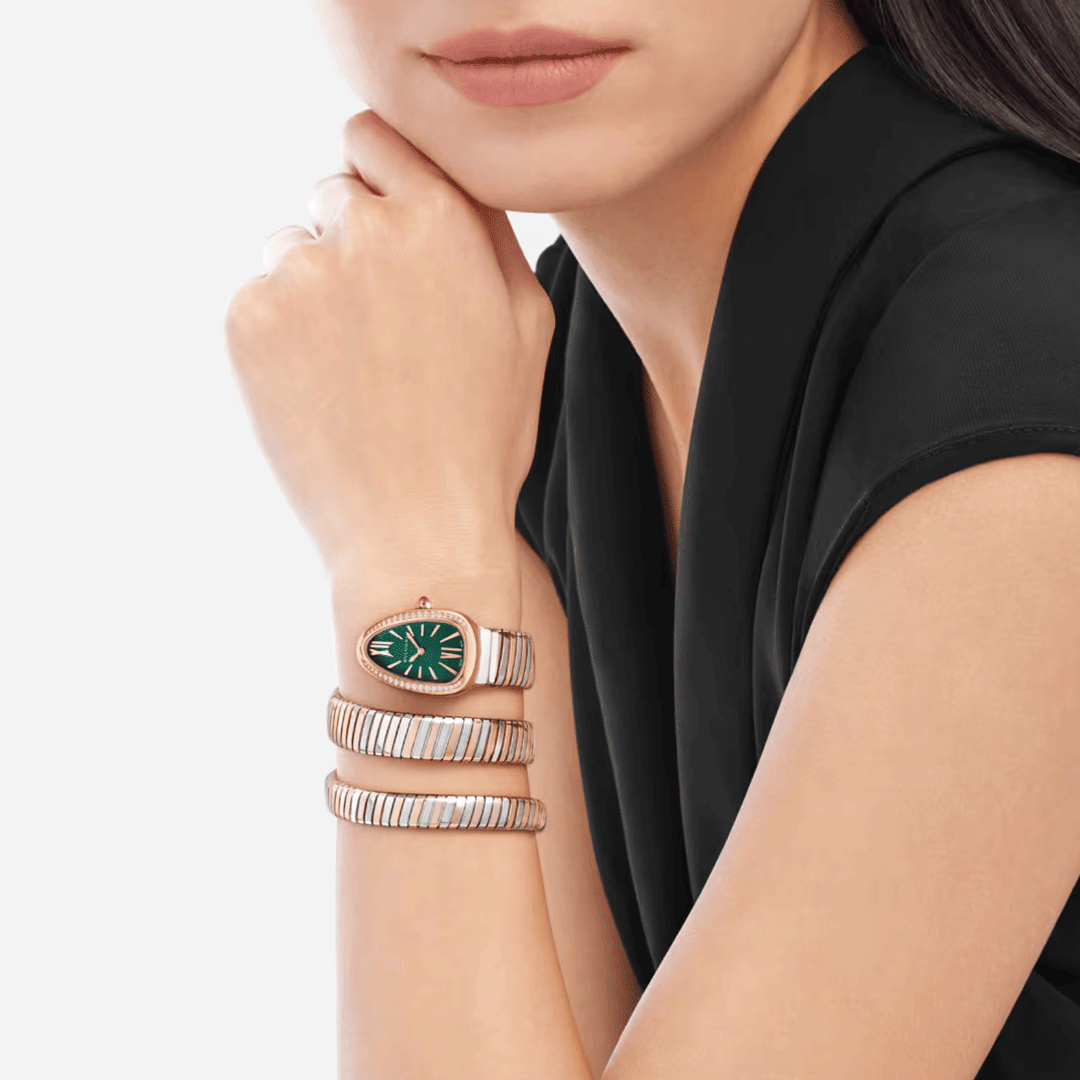 Orologio in acciaio e oro rosa Serpenti Tubogas Bulgari