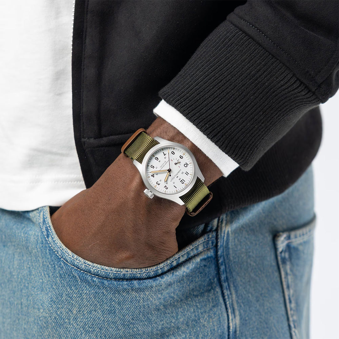 Orologio in acciaio Khaki Field Mechanical Power Reserve Hamilton