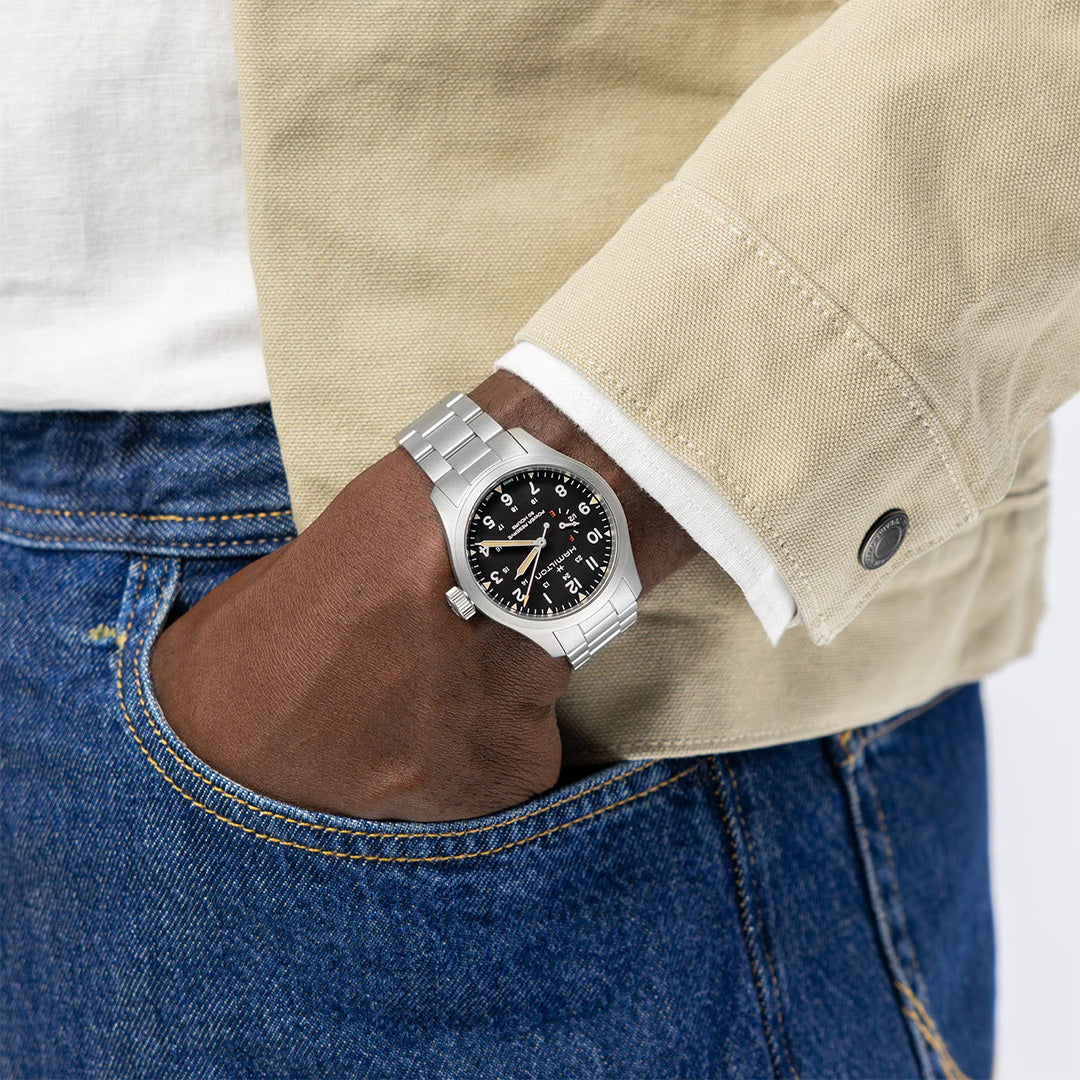 Orologio in acciaio Khaki Field Mechanical Power Reserve Hamilton