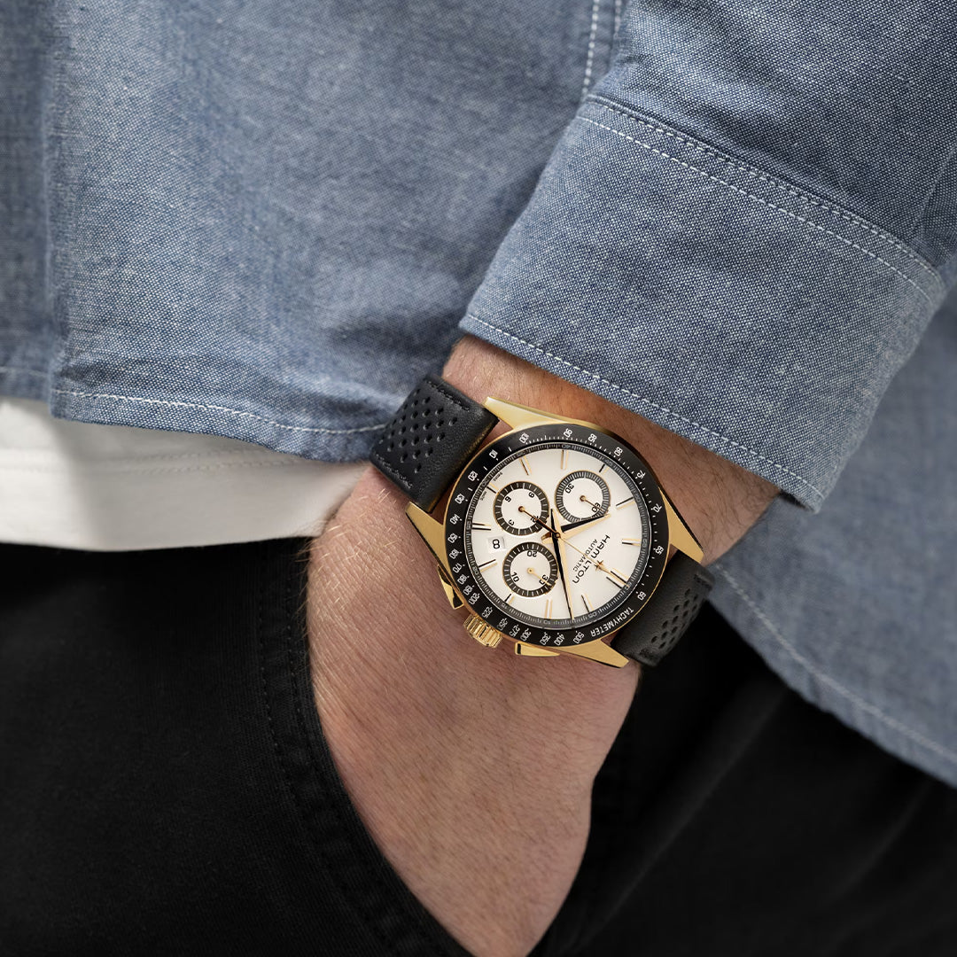 Watch in pvd-coated steel Jazzmaster Performer Auto Chrono Hamilton