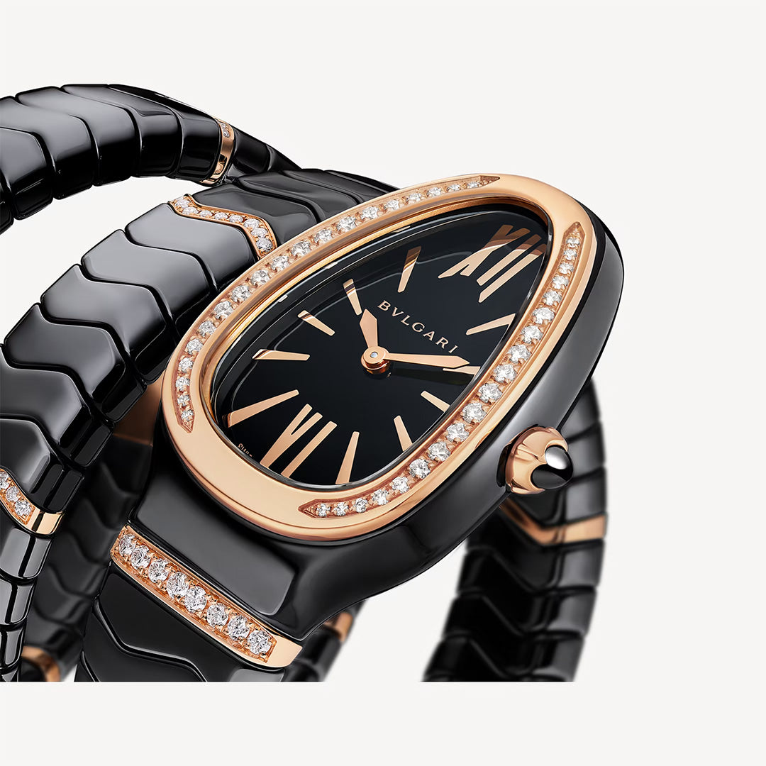 Watch in ceramic and rose gold Serpenti Spiga Bulgari