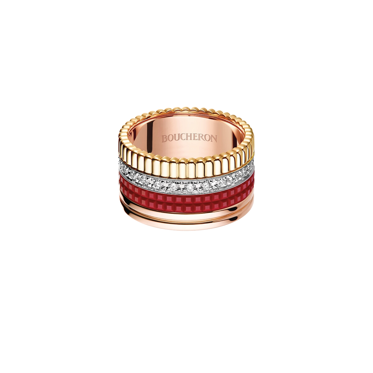Gioiello in oro bianco giallo rosa Anello Quatre Red Large Boucheron