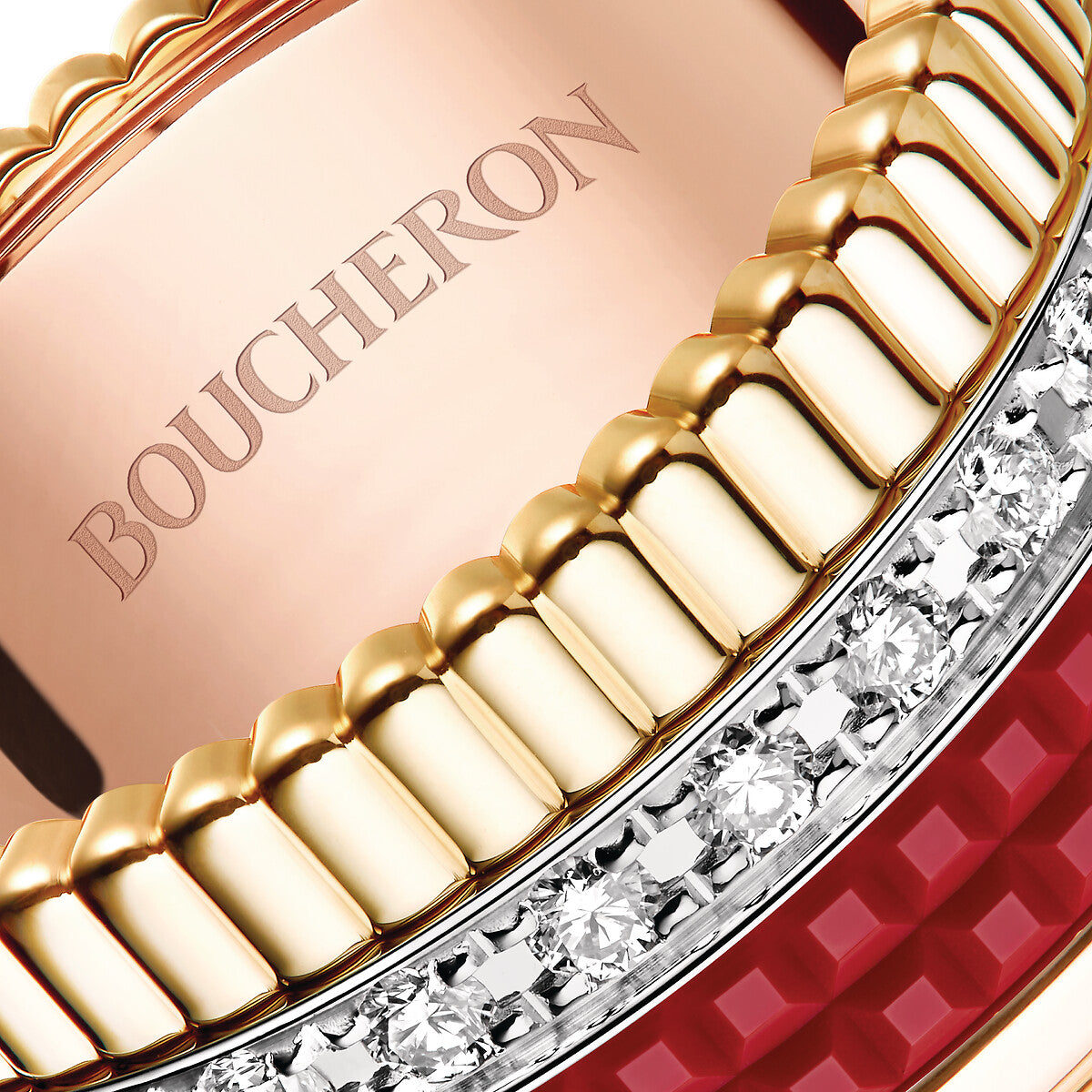 Gioiello in oro bianco giallo rosa Anello Quatre Red Large Boucheron