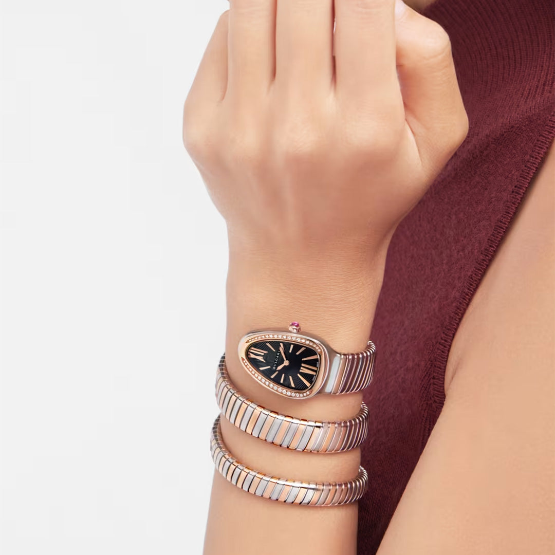 Orologio in acciaio e oro rosa Serpenti Tubogas Bulgari