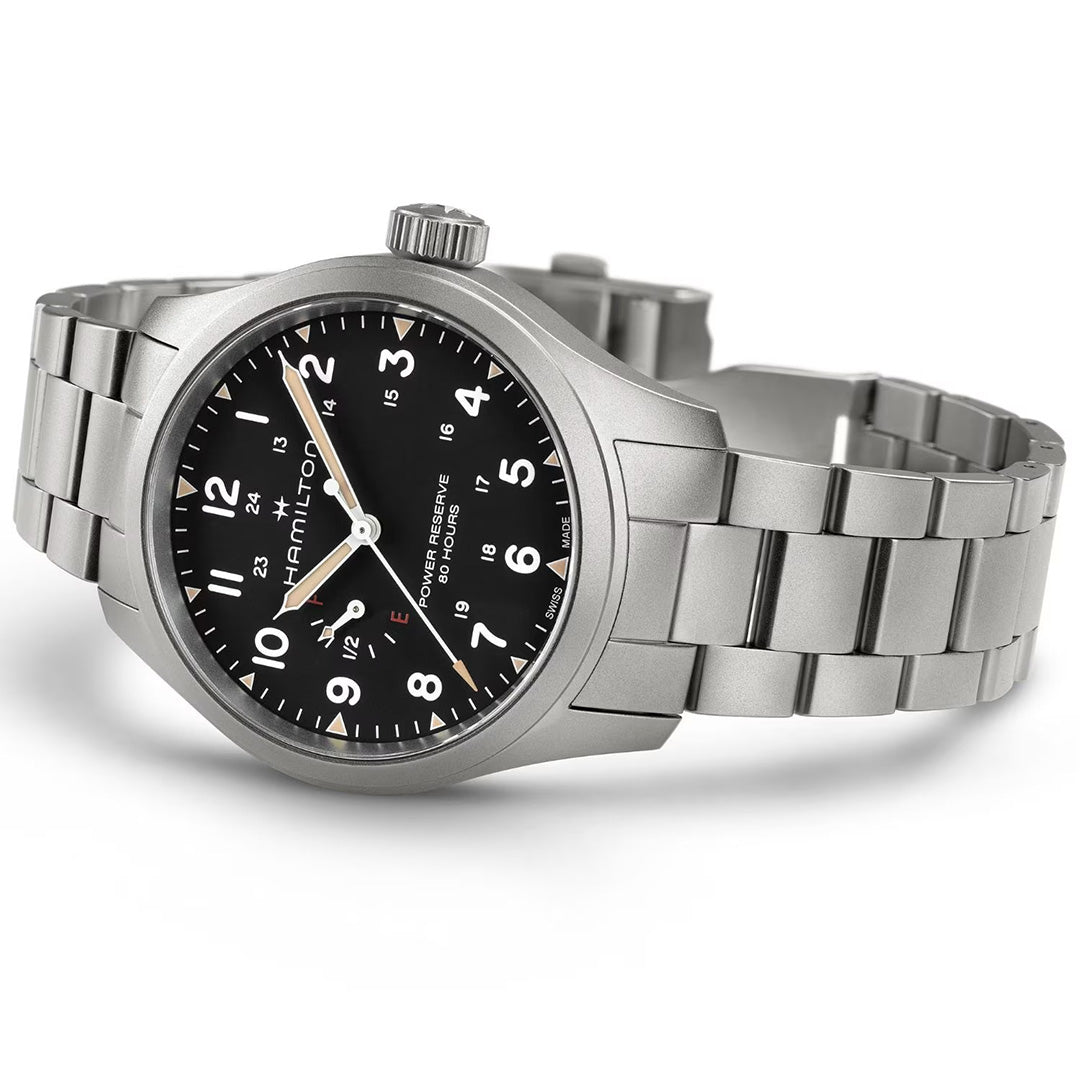 Orologio in acciaio Khaki Field Mechanical Power Reserve Hamilton