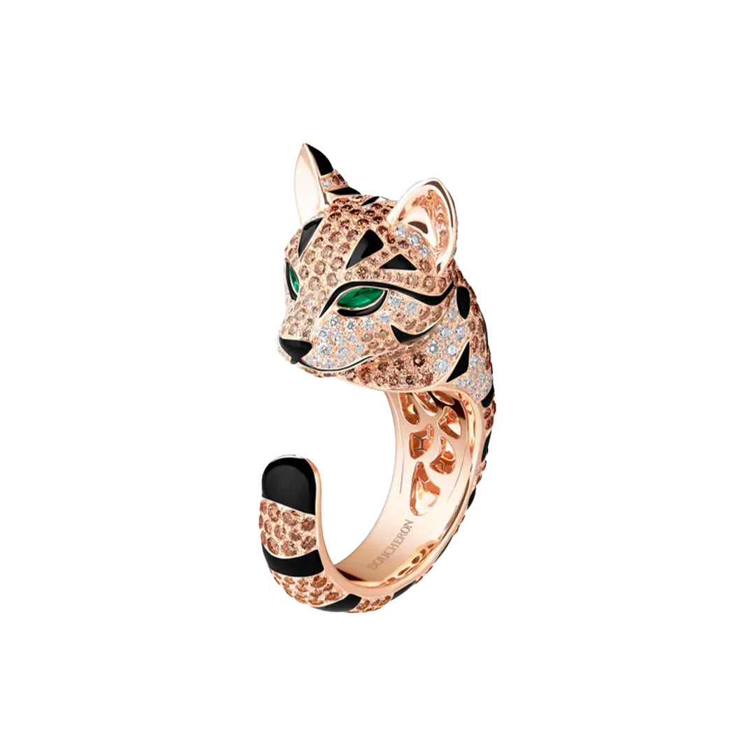 Gioiello in oro rosa Fuzzy, l'anello gatto leopardo Boucheron