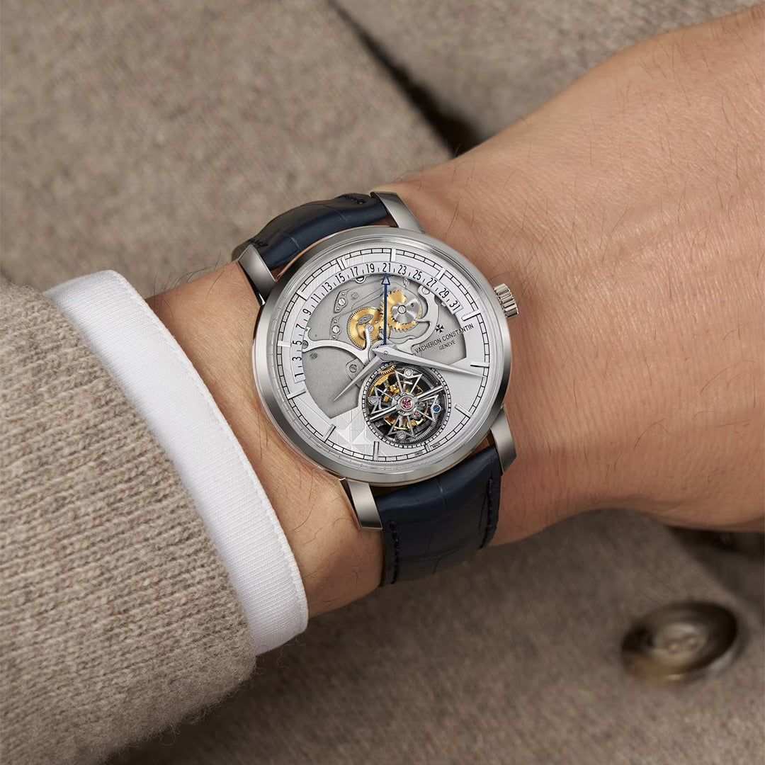 Orologio in platino Traditionnelle Tourbillon Biretrogrado Data Openface Vacheron constantin