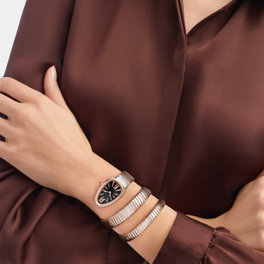 Orologio in acciaio e oro rosa Serpenti Tubogas Bulgari