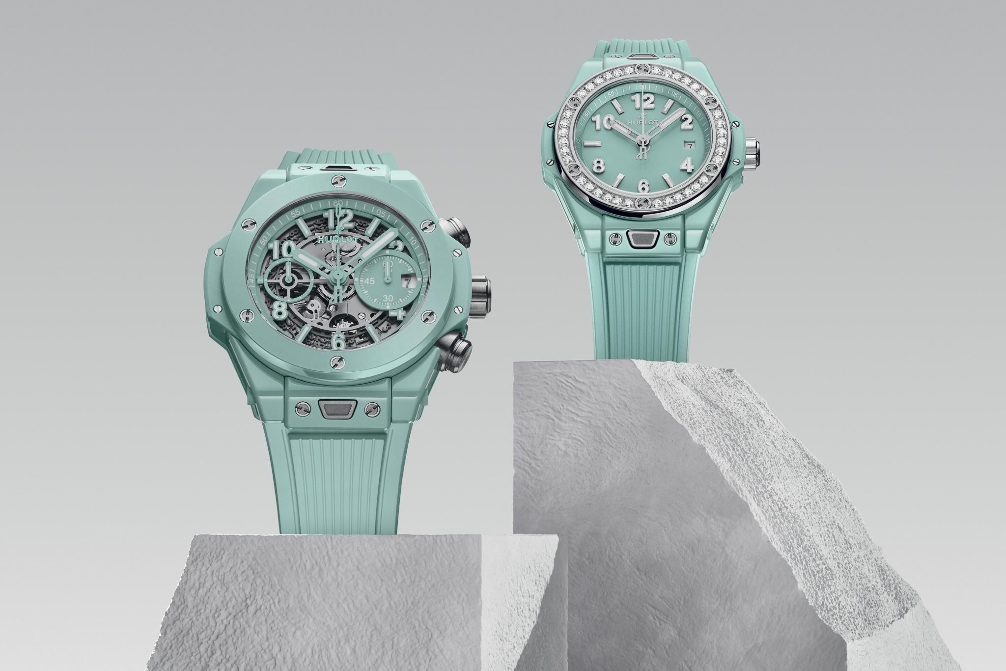 Orologio in ceramica verde Big Bang One Click Mint Green Ceramic Diamonds Hublot