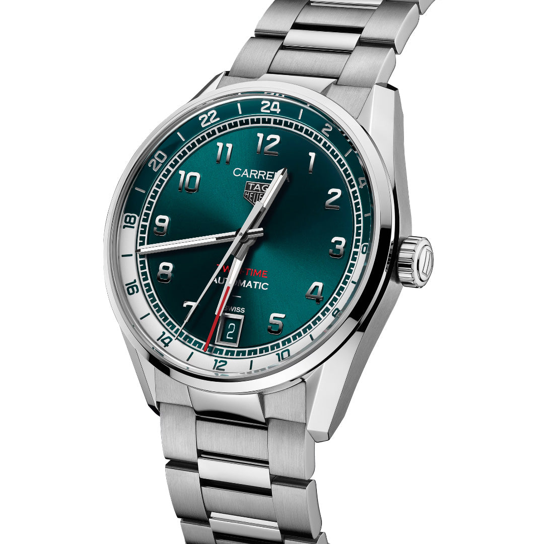 Orologio in acciaio Carrera Date Twin-Time Tag heuer
