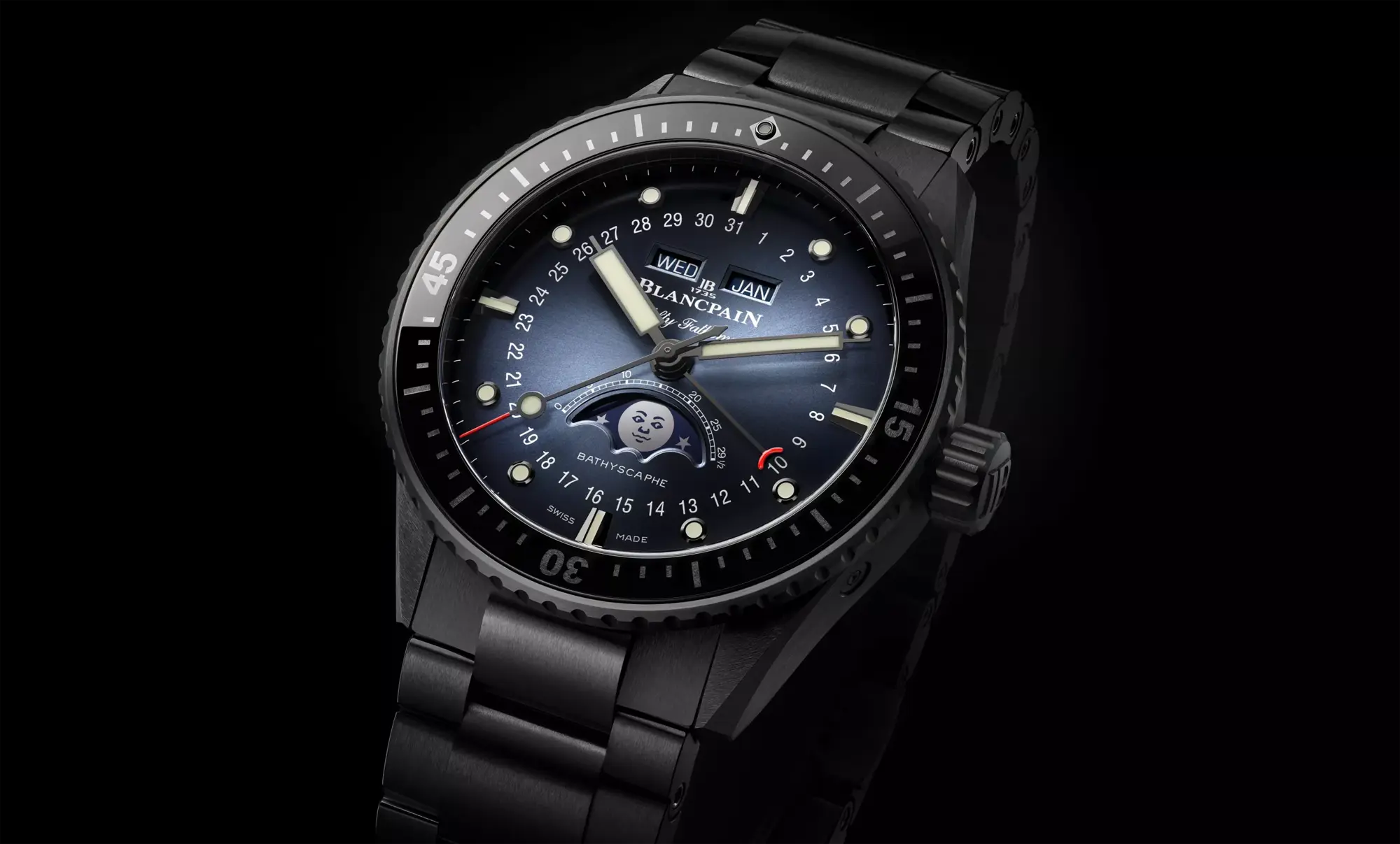 Watch in black ceramic Fifty Fathoms Bathyscaphe Quantième Complet Phases de Lune Blancpain