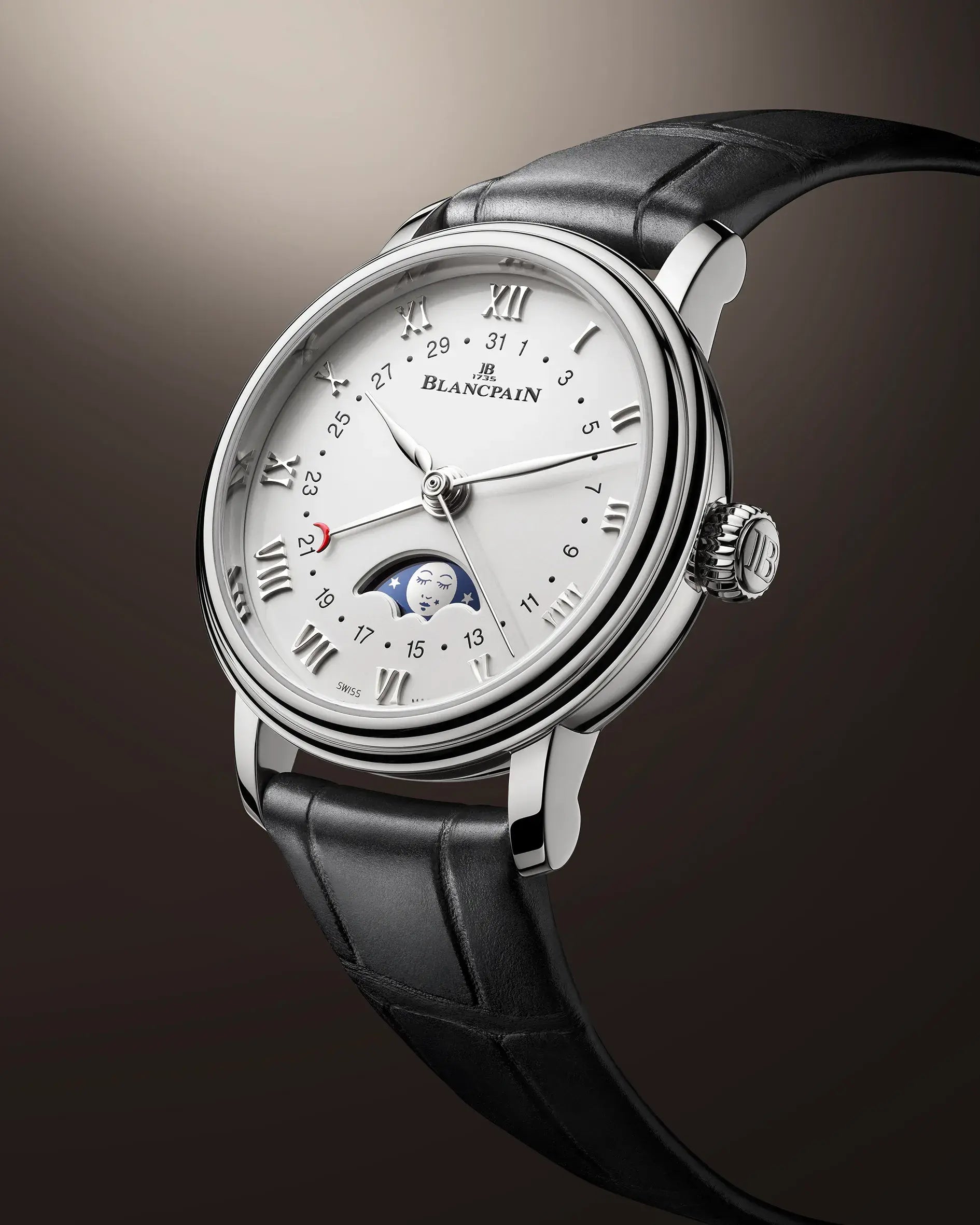 Watch in steel Villeret Quantième Phases de Lune Blancpain