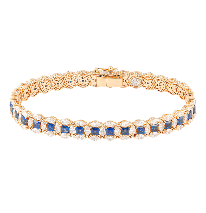 Gioiello in oro rosa Bracciale Diade in oro rosa con diamanti e zaffiri Pisa diamanti