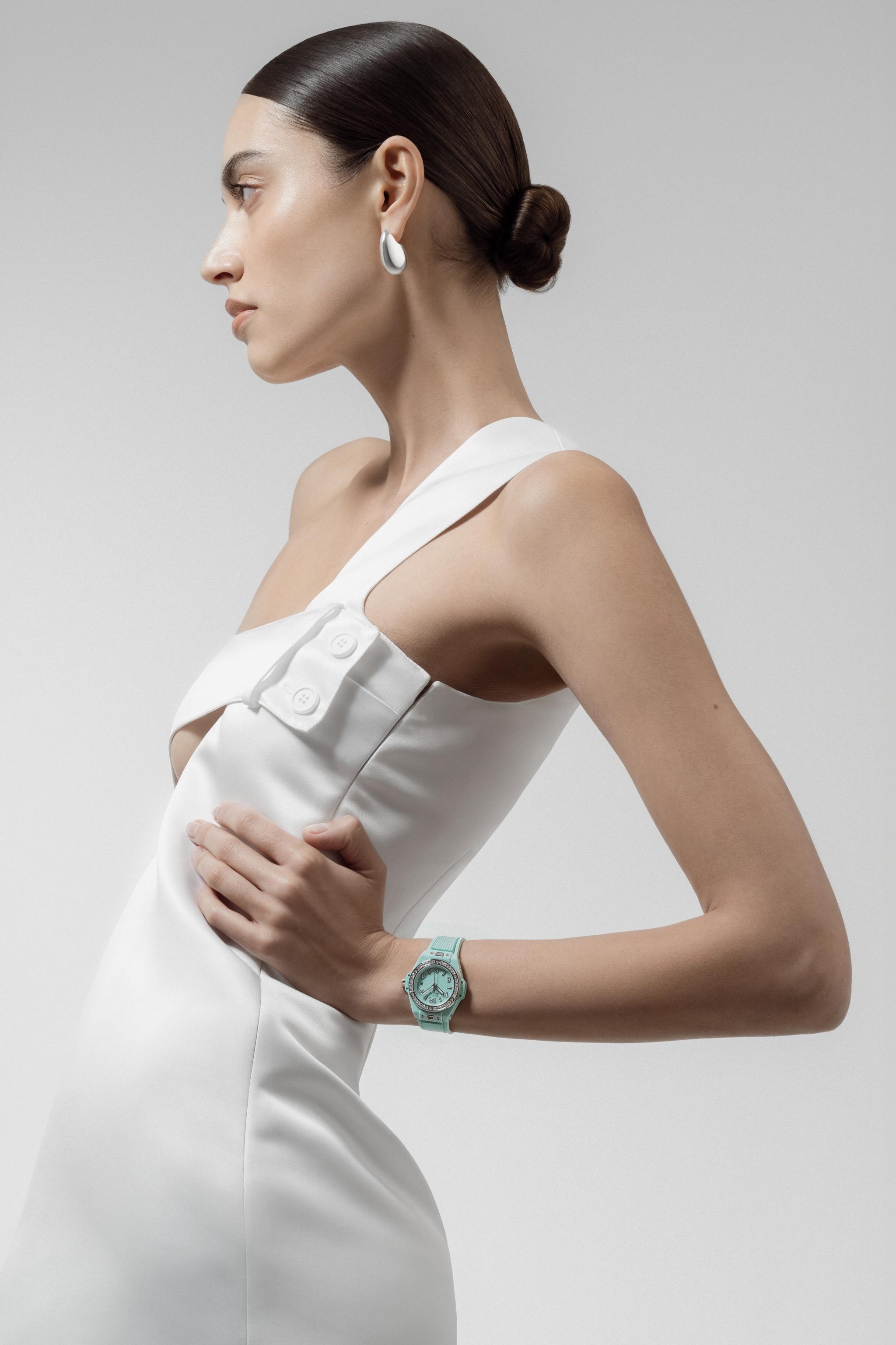 Orologio in ceramica verde Big Bang One Click Mint Green Ceramic Diamonds Hublot