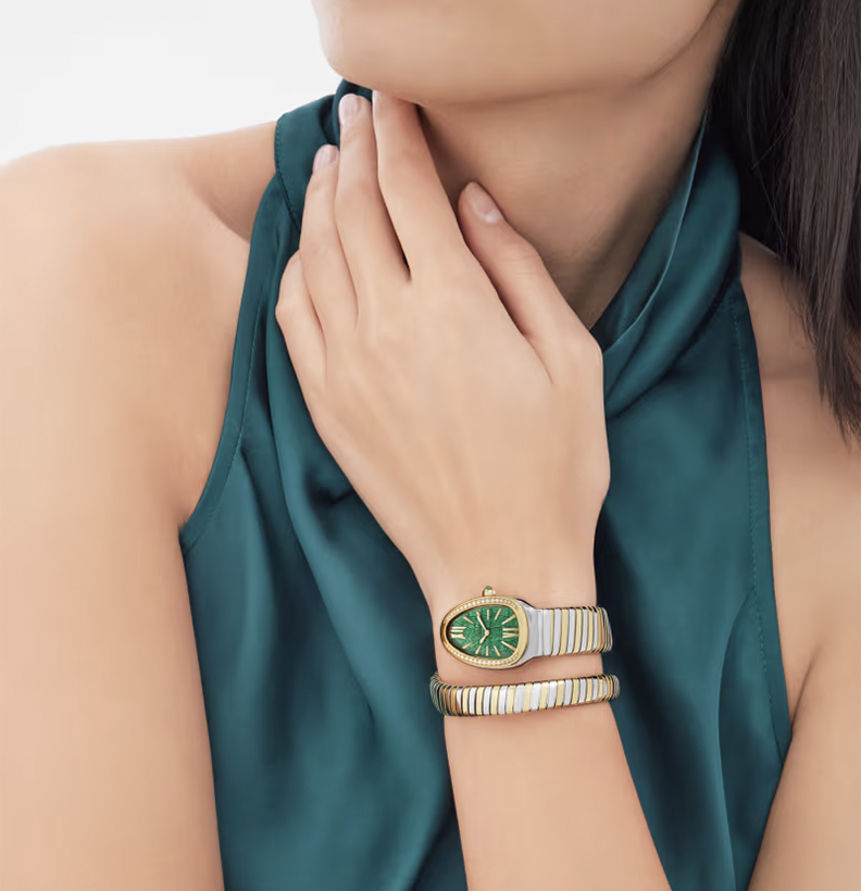Orologio in acciaio e oro giallo Serpenti Tubogas Bulgari