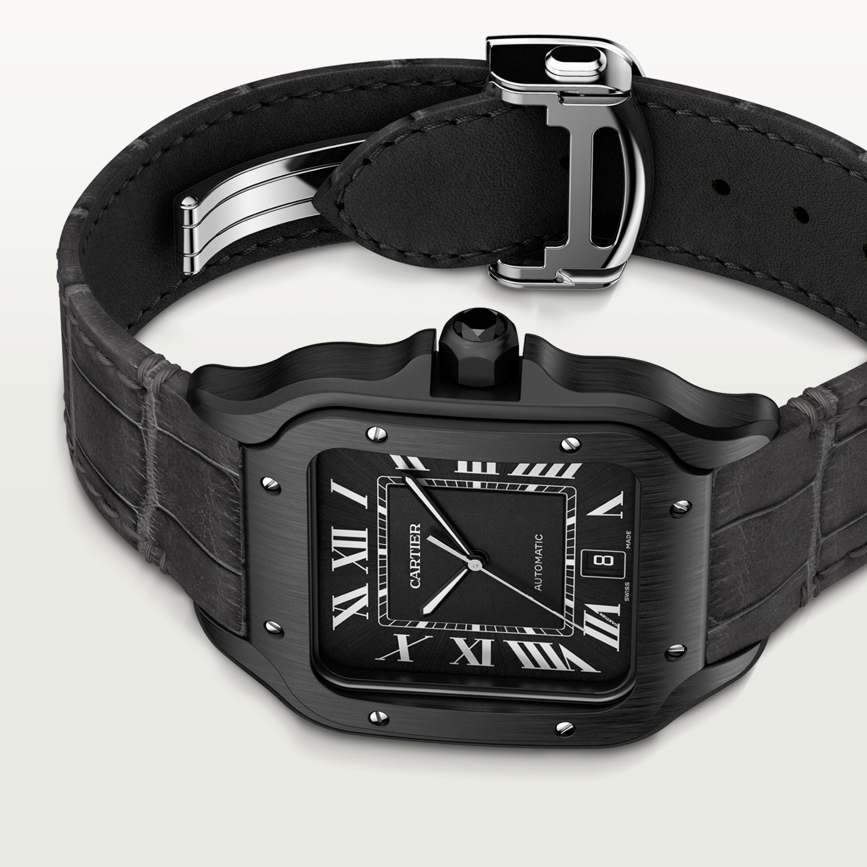 Watch in dlc-coated steel Santos de Cartier Cartier