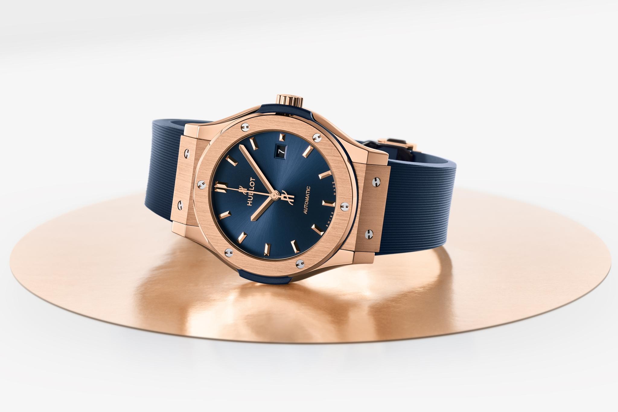 Orologio in oro rosa Classic Fusion King Gold Blue Hublot