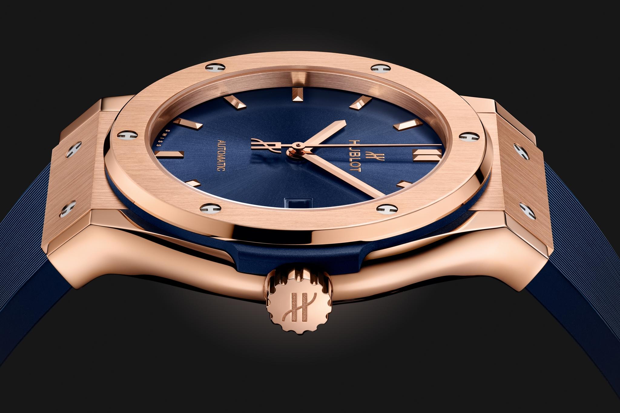 Orologio in oro rosa Classic Fusion King Gold Blue Hublot