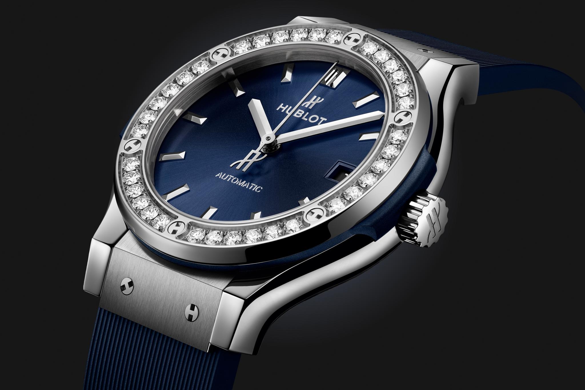 Watch in titanium Classic Fusion Titanium Blue Diamonds Hublot