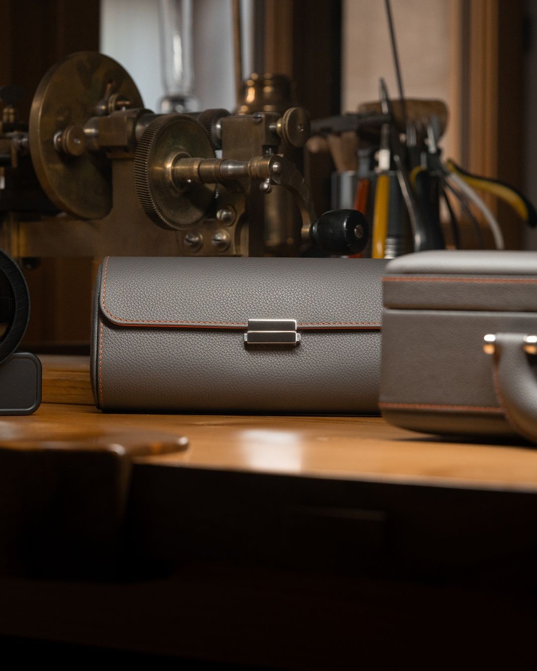 Accessorio in pelle panama Pochette Pelle Arancione/Grigio Scatola del tempo