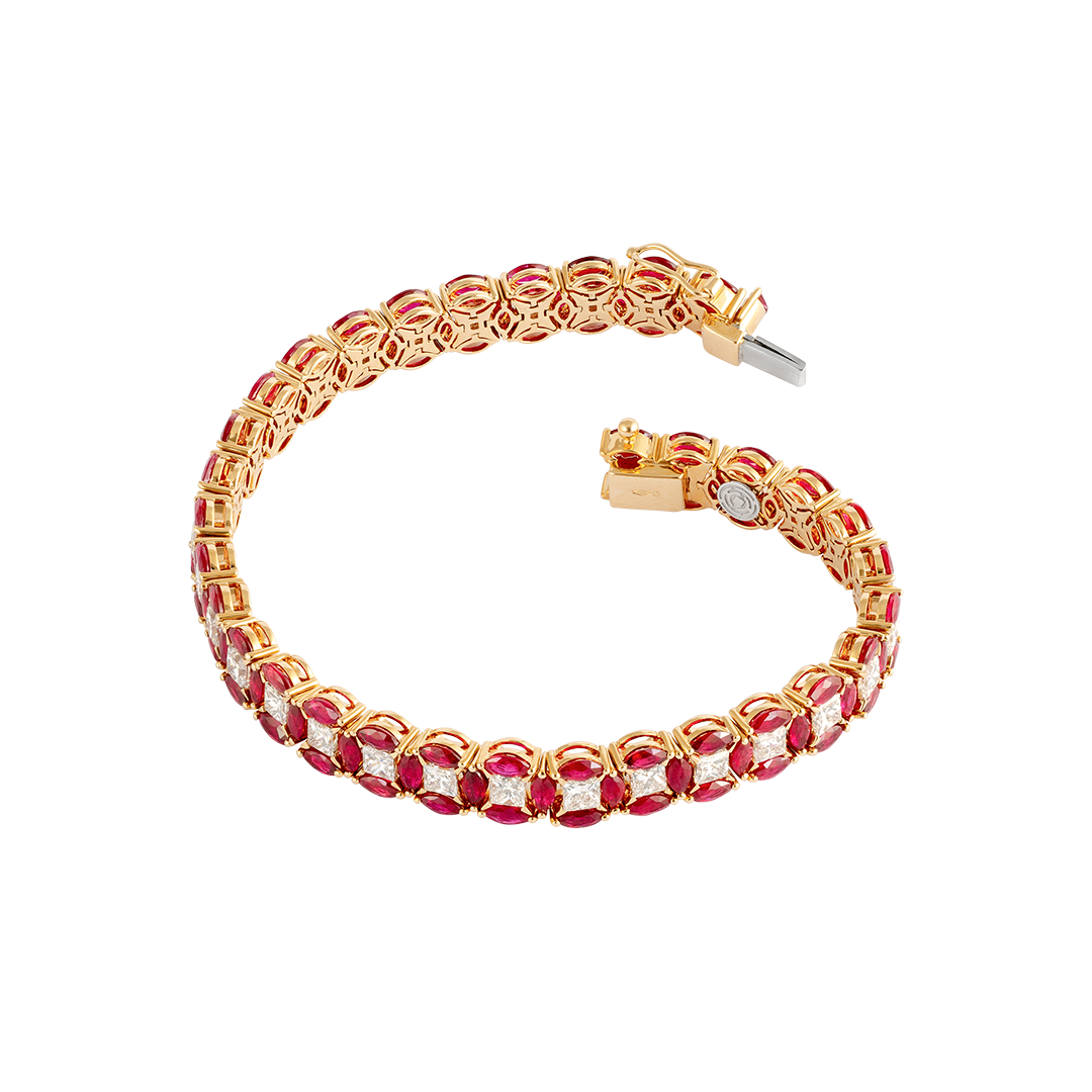 Gioiello in oro rosa Bracciale Diade in oro rosa con diamanti e rubini Pisa diamanti