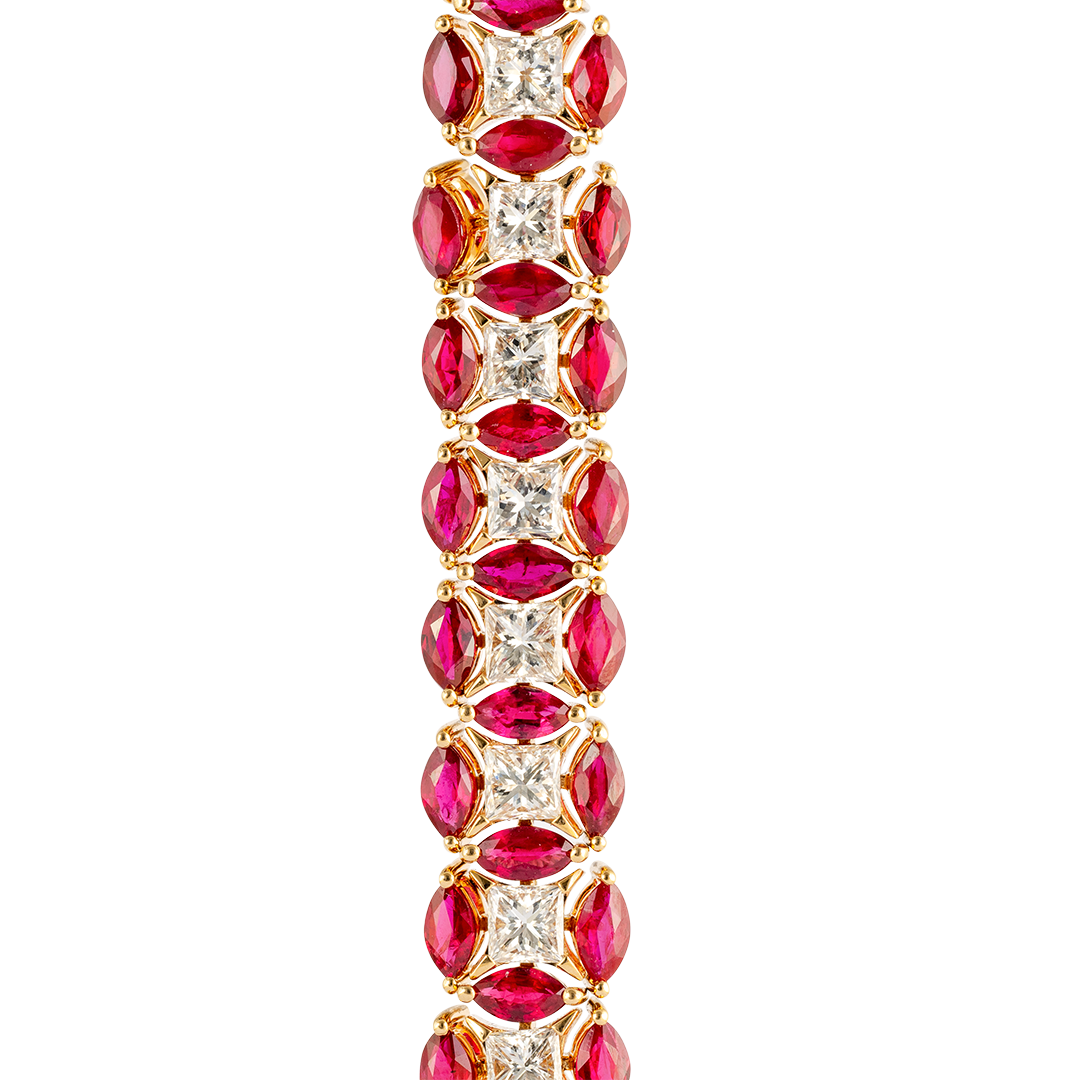 Gioiello in oro rosa Bracciale Diade in oro rosa con diamanti e rubini Pisa diamanti