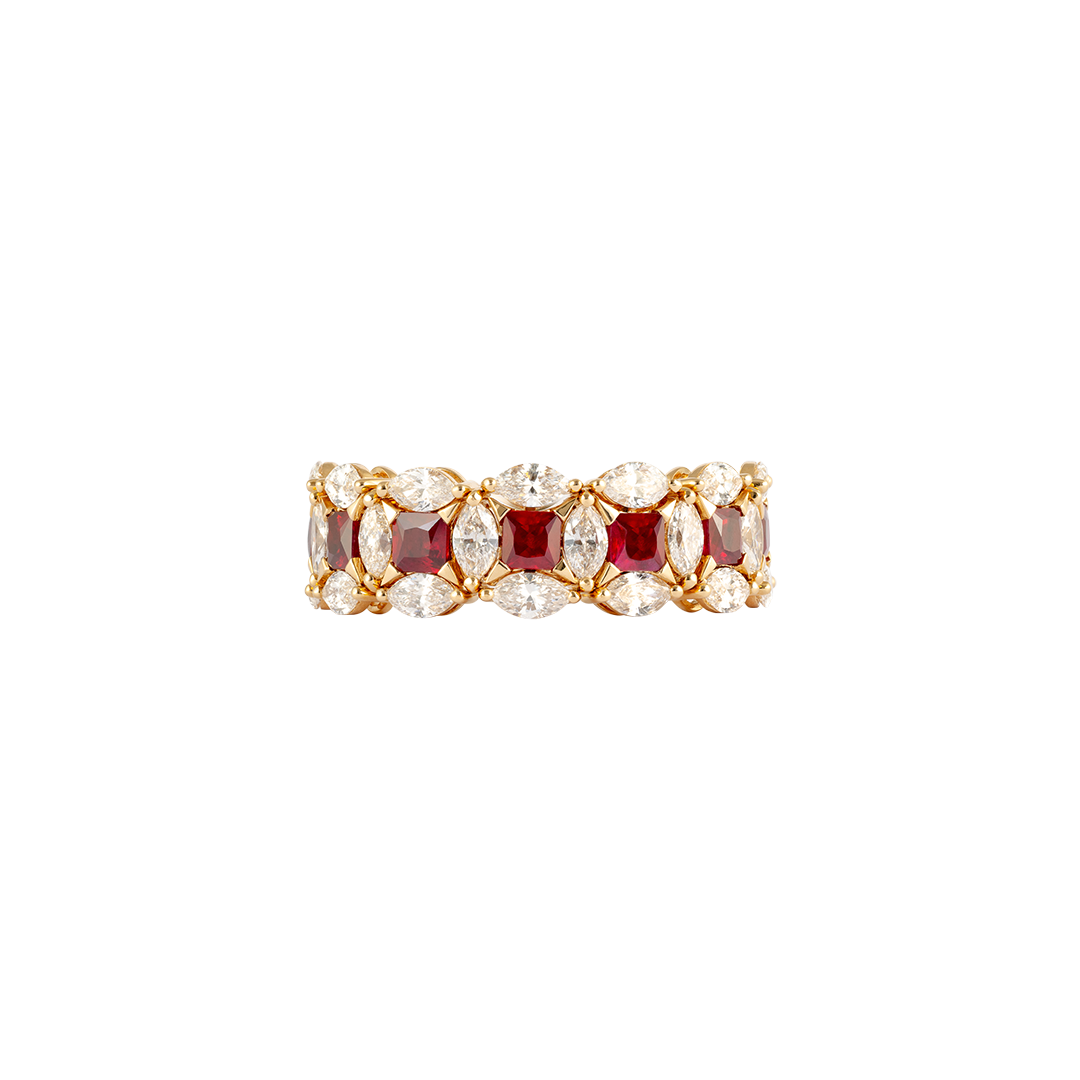 Diade rose gold Ring with diamonds and rubies2