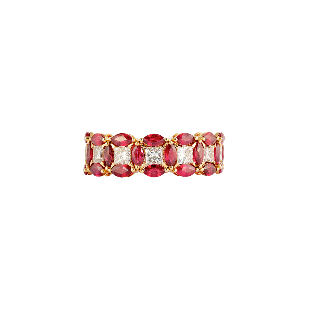 Gioiello in oro rosa Anello Diade in oro rosa con diamanti e rubini Pisa diamanti