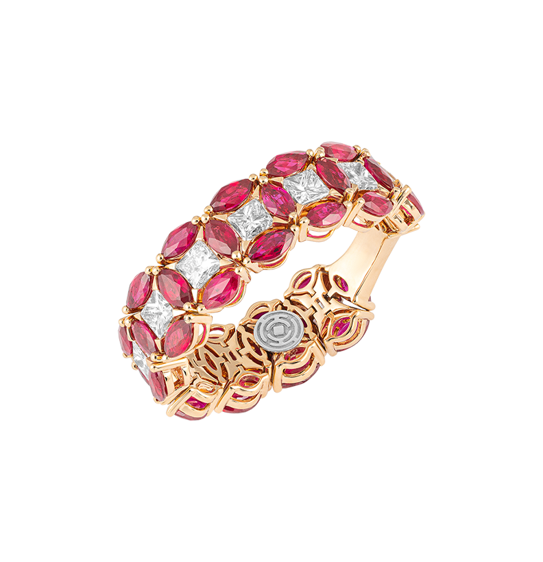 Gioiello in oro rosa Anello Diade in oro rosa con diamanti e rubini Pisa diamanti