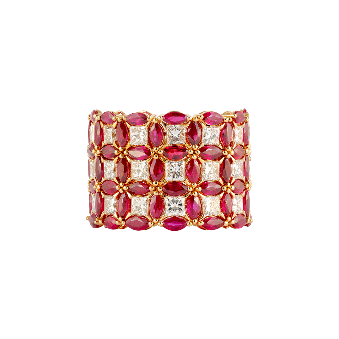 Gioiello in oro rosa Anello Diade in oro rosa con diamanti e rubini Pisa diamanti