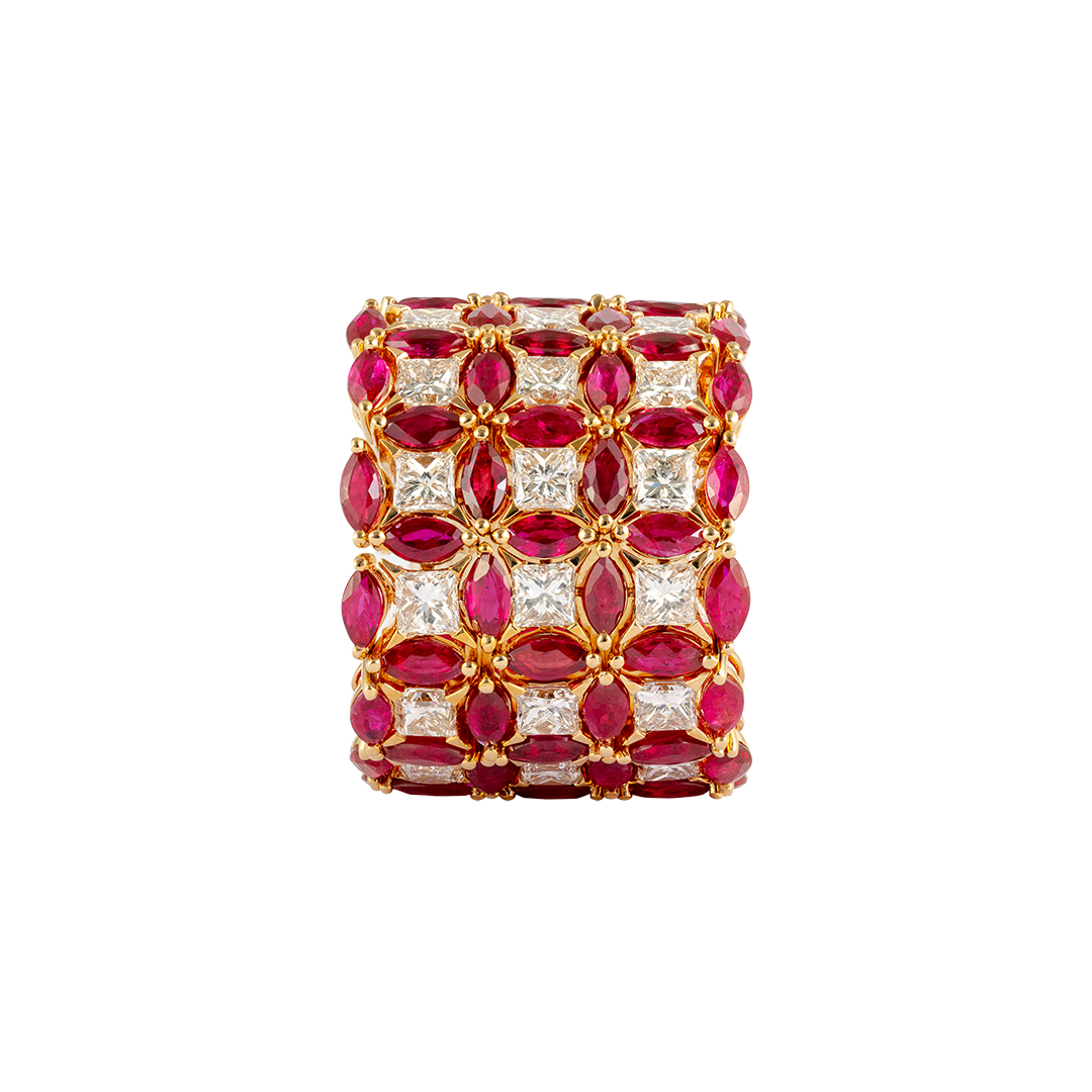 Gioiello in oro rosa Anello Diade in oro rosa con diamanti e rubini Pisa diamanti