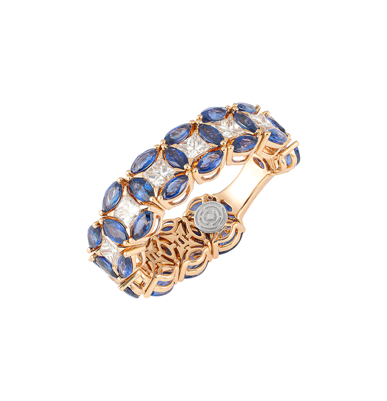 Anello Diade in oro rosa con diamanti e zaffiri