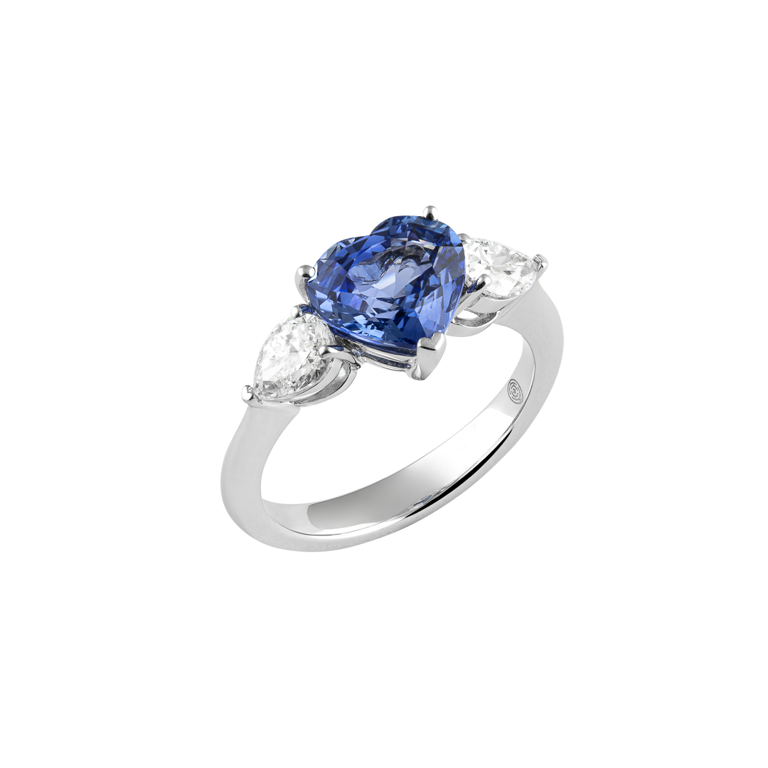 Anello Unique in oro bianco con zaffiro blu e diamanti