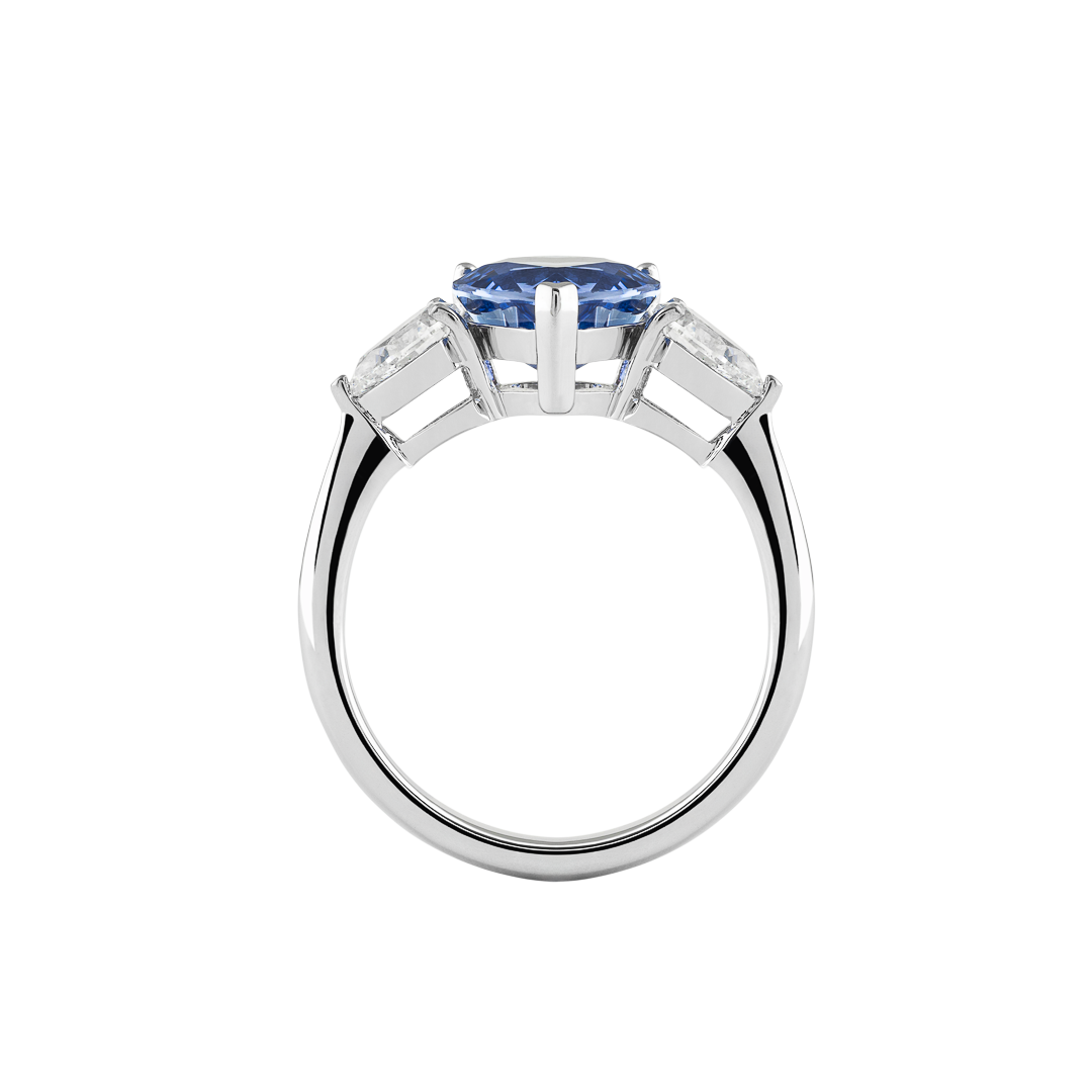 Anello Unique in oro bianco con zaffiro blu e diamanti3