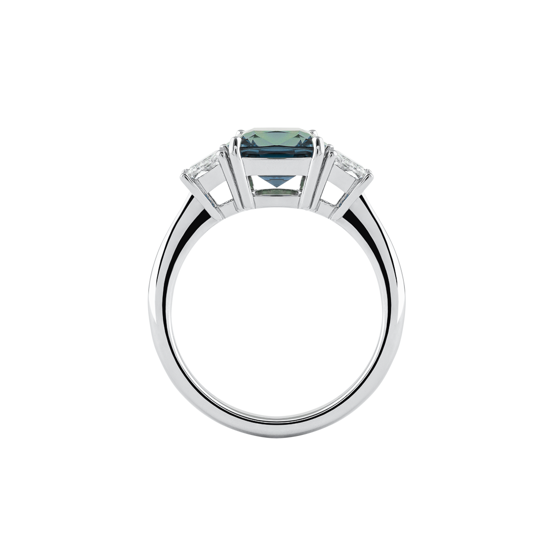 Anello Unique in oro bianco con zaffiro verde e diamanti3