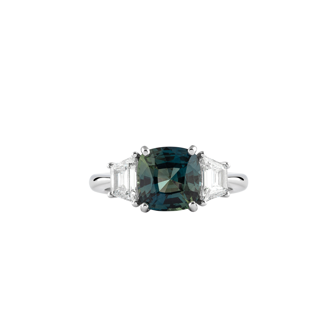 Anello Unique in oro bianco con zaffiro verde e diamanti4