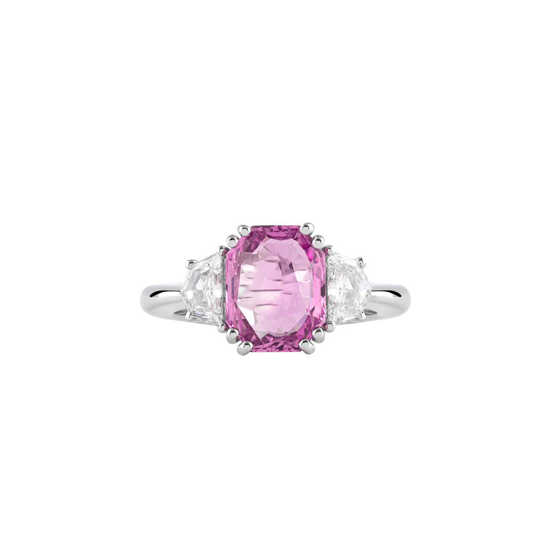 Anello Unique in oro bianco con zaffiro rosa e diamanti4