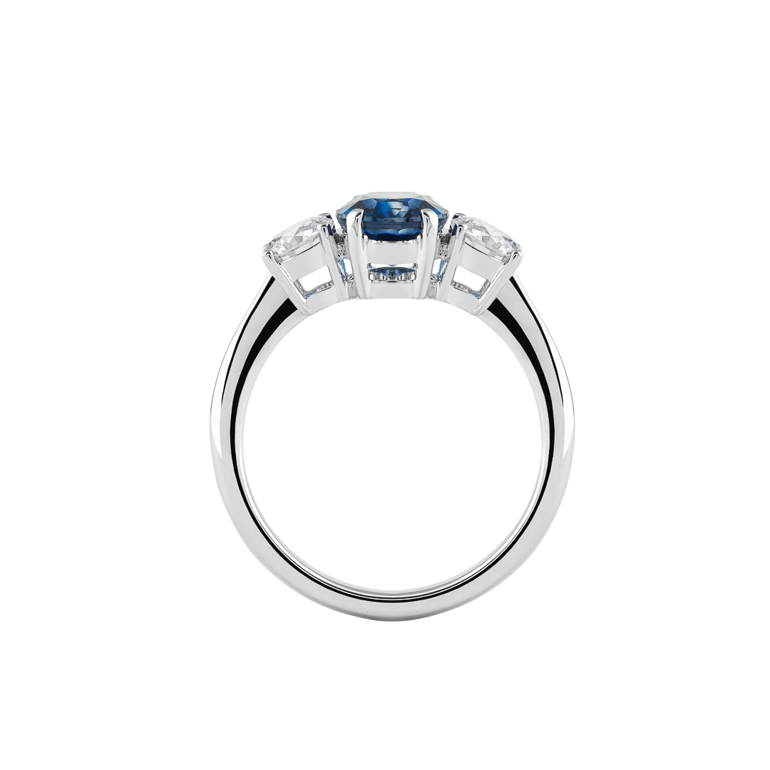 Anello Unique in oro bianco con zaffiro blu e diamanti3