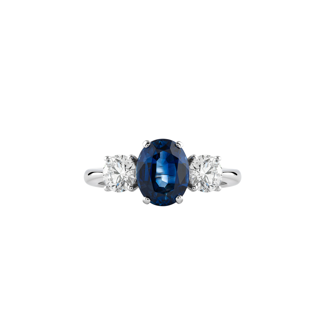 Anello Unique in oro bianco con zaffiro blu e diamanti4
