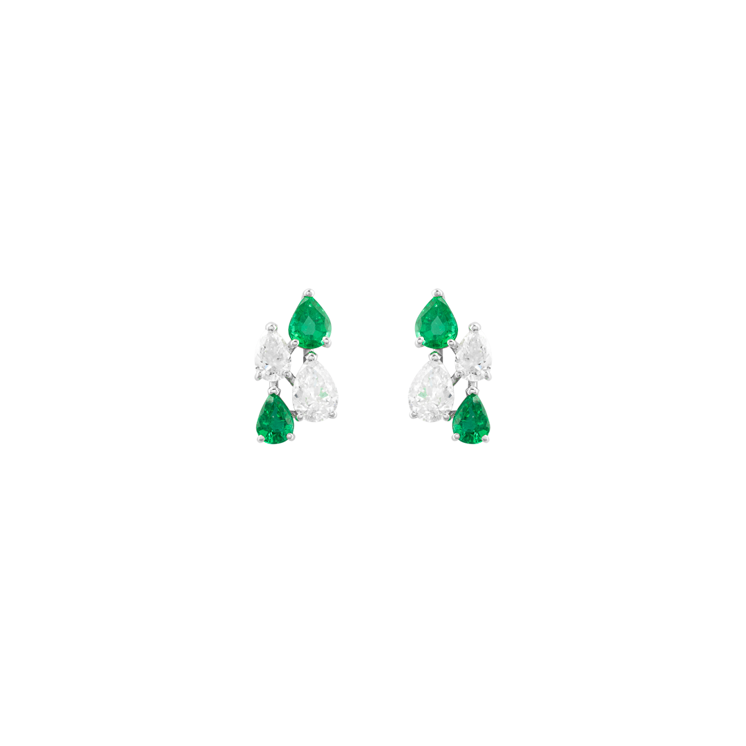Earrings in white gold Diva white gold earrings with diamonds and emeralds Pisa diamanti