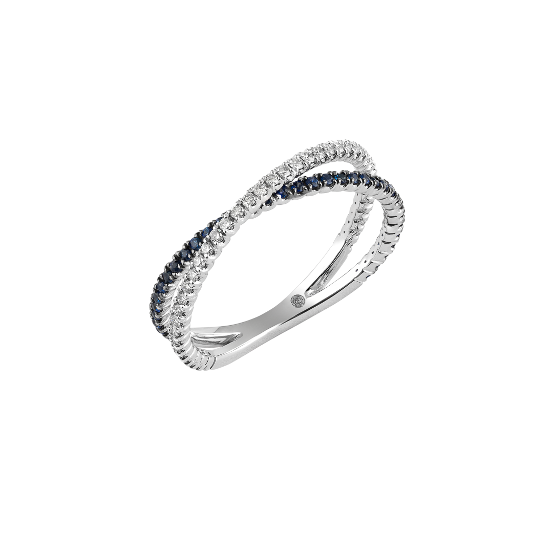 White gold Iris ring with blue sapphires