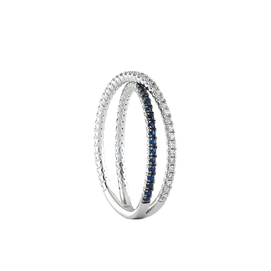 Gioiello in oro bianco Anello Iris in oro bianco e zaffiri blu Pisa diamanti